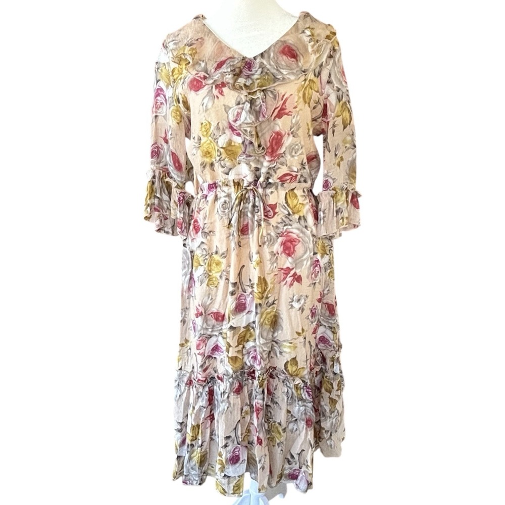 Sweet Salt Ruffled Floral Coquette Dress Womens 10 Modest Lined Sheer Romantic